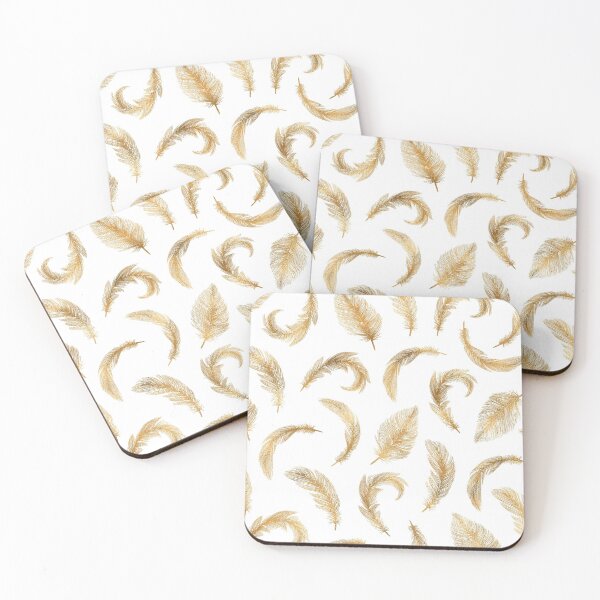 Item preview, Minimalist line art shiny glitter gold feather pattern designed and sold by CynthiaGraphics.