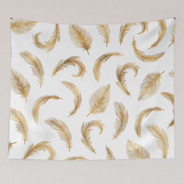 Item preview, Minimalist line art shiny glitter gold feather pattern designed and sold by CynthiaGraphics.