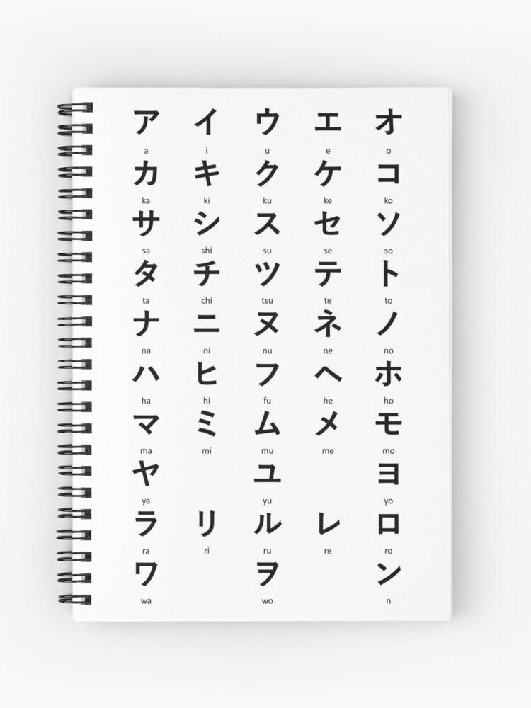 Japanisches Katakana 仮 名 カ タ カ ナ Diagramm Tabelle Spiralblock Von Tenchimasaki Redbubble