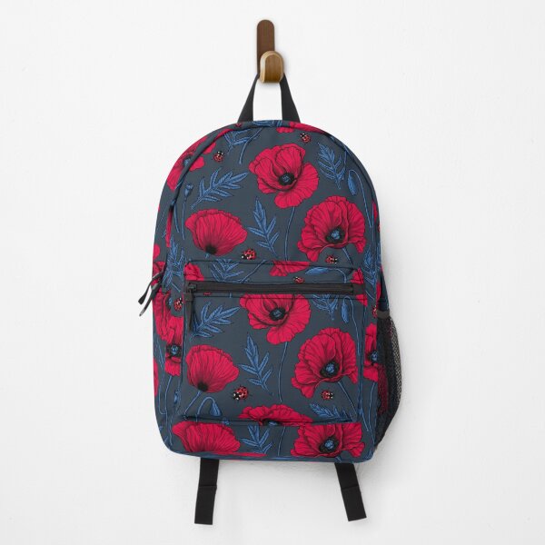 Item preview, Red poppies and ladybugs on dark blue designed and sold by Katerina Mitkova Kirilova.