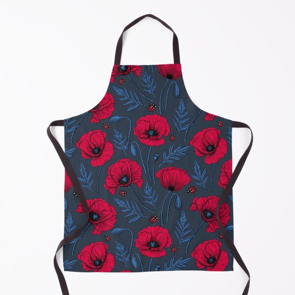 Item preview, Red poppies and ladybugs on dark blue designed and sold by Katerina Mitkova Kirilova.