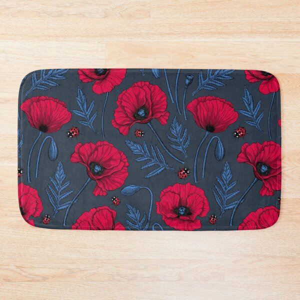 Item preview, Red poppies and ladybugs on dark blue designed and sold by Katerina Mitkova Kirilova.