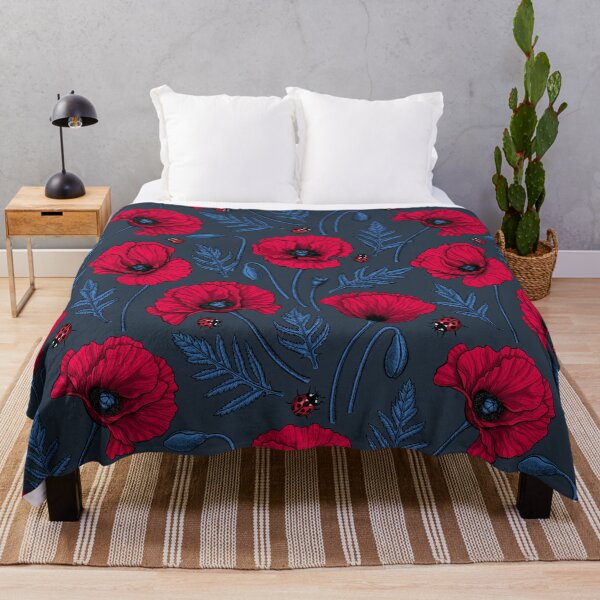 Item preview, Red poppies and ladybugs on dark blue designed and sold by Katerina Mitkova Kirilova.