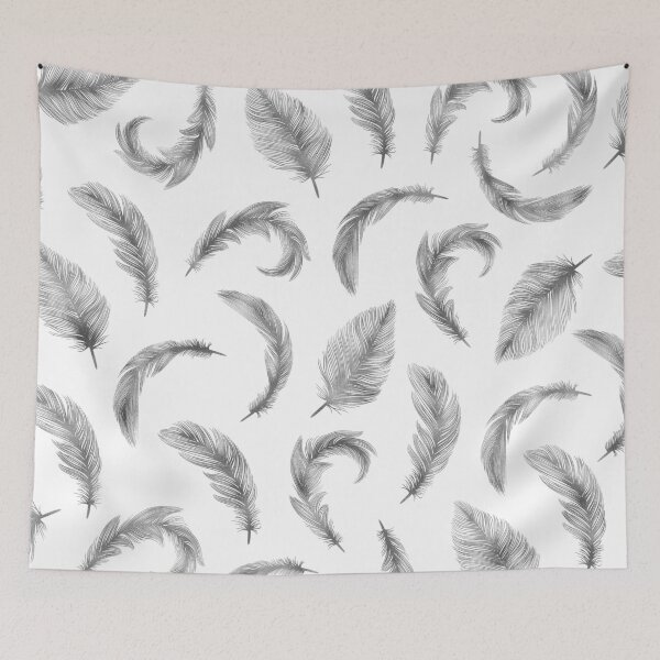 Item preview, Minimalist line art shiny glitter silver feather pattern designed and sold by CynthiaGraphics.