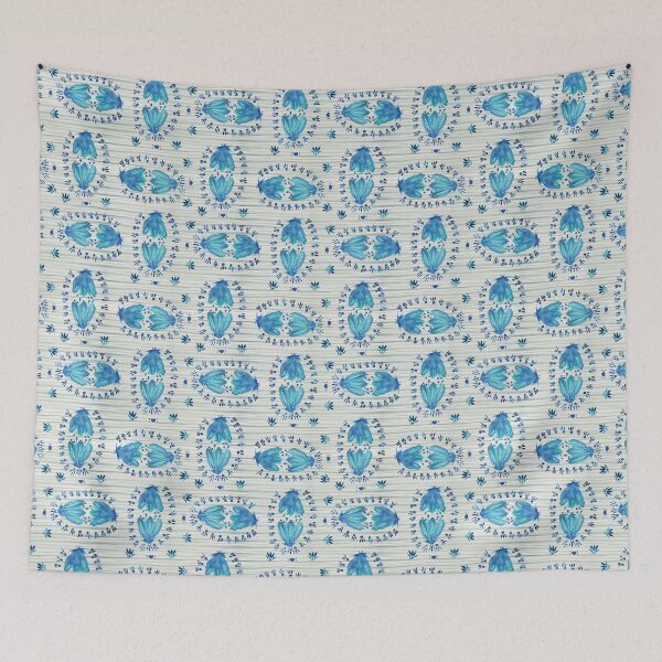 Item preview, blue flowers ornament pattern designed and sold by rysunki-malunki.
