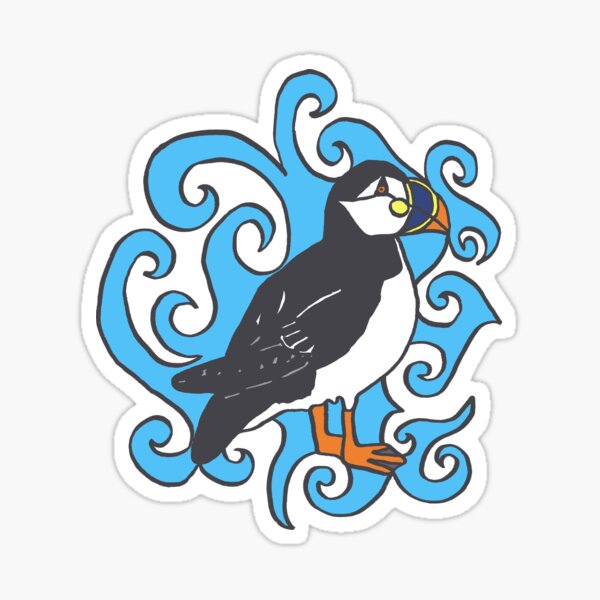 Puffin in Blue Swirls Sticker