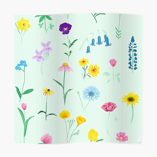 British Wildflower Pattern Poster