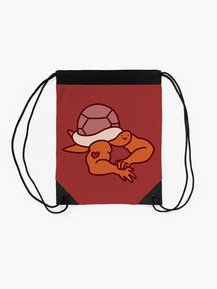 Alternate view of Turtle with Buff Arms Drawstring Bag