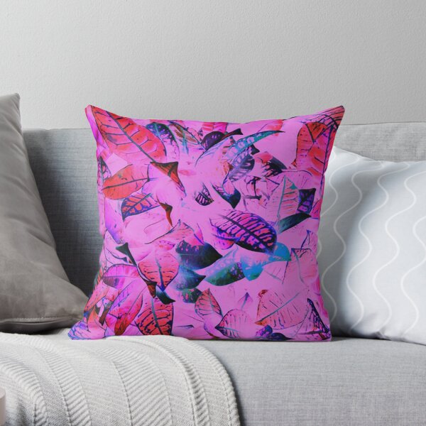 Natural Pink Crotons Throw Pillow