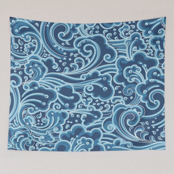 Item preview, blue japanese waves pattern designed and sold by Northendesigns.