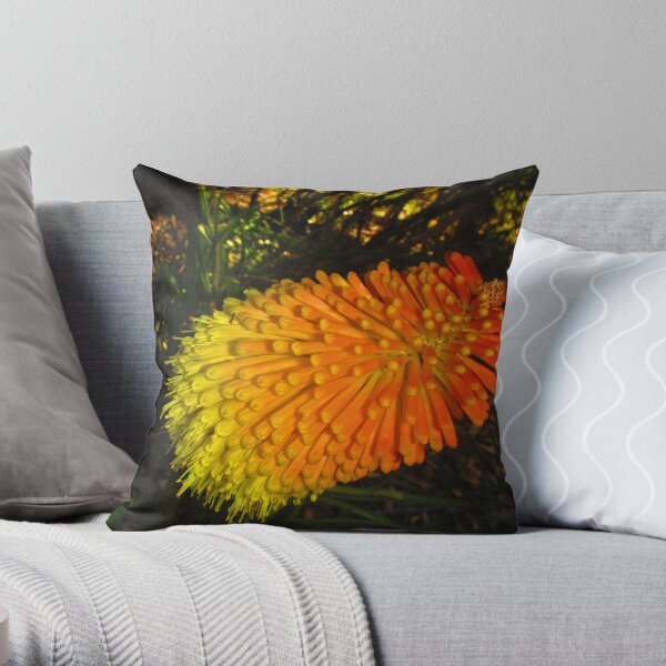 The Red Hot Poker Flower aka The Kniphofia Throw Pillow