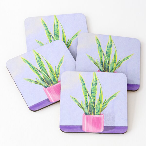 Item preview, Snake plant, mother-in-laws tongue houseplant (Sansevieria trifasciata) Illustration on Purple Table designed and sold by HersCreative.
