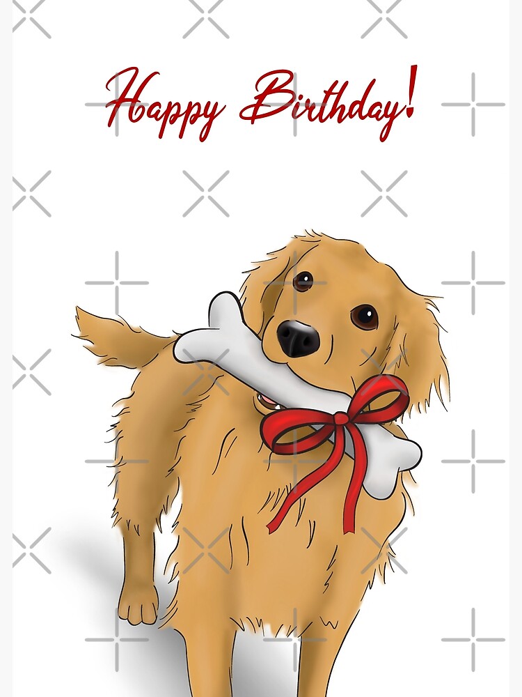 Carte Postale Golden Retriever Mignon Avec Un Os Bon Anniversaire Par Elysiancreation Redbubble