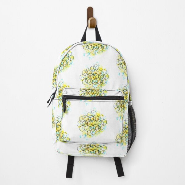 Item preview, Geometric cube hexagons spray paint Splatter yellow green designed and sold by SilverSquirrels.