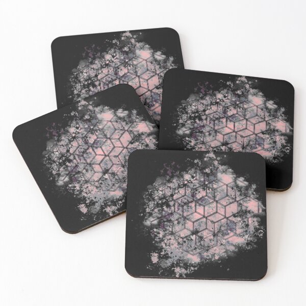 Item preview,  Geometric cube hexagon spray paint Splatter grey pink pastel designed and sold by SilverSquirrels.