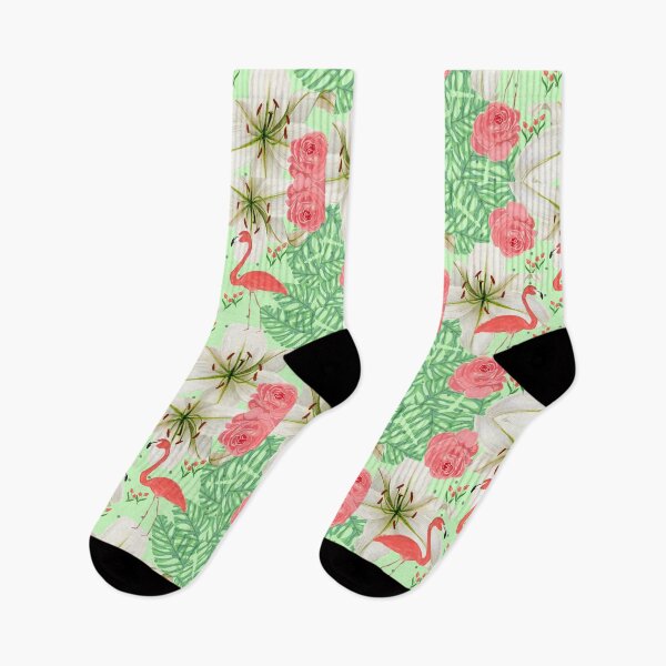 Item preview, Floral Flamingos with Green Background designed and sold by VV-2020.