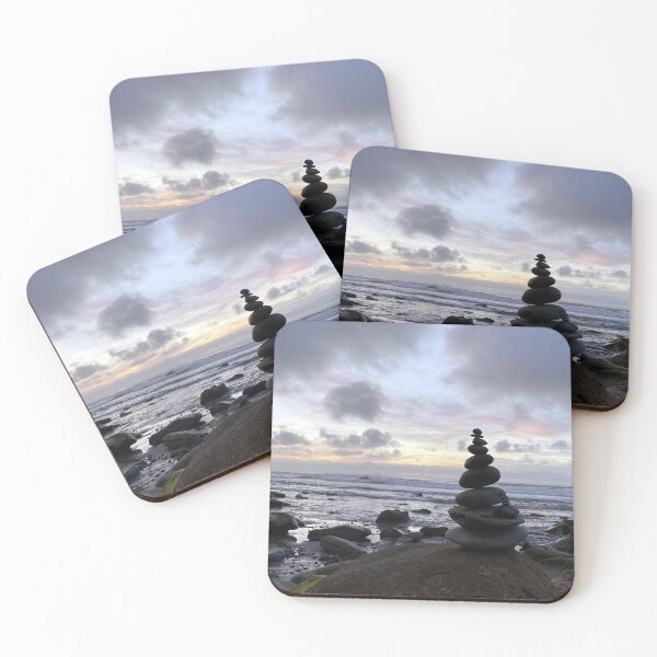 Item preview, Rock Cairn Sunset Beach Ocean Pacific Seaside Sea Waves Sun Sunny Horizon Landscape Nature Art  designed and sold by gkao.