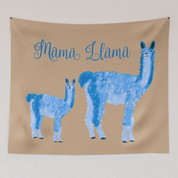 Item preview, Cute Fluffy Mother and Baby Llamas (Version 2) Blue designed and sold by Cosmic-Ferret.