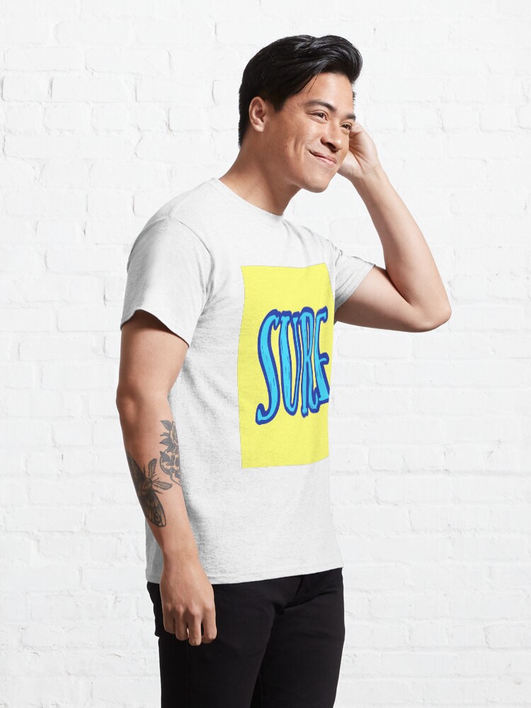 Alternate view of Blue and Yellow Surf Typography Classic T-Shirt