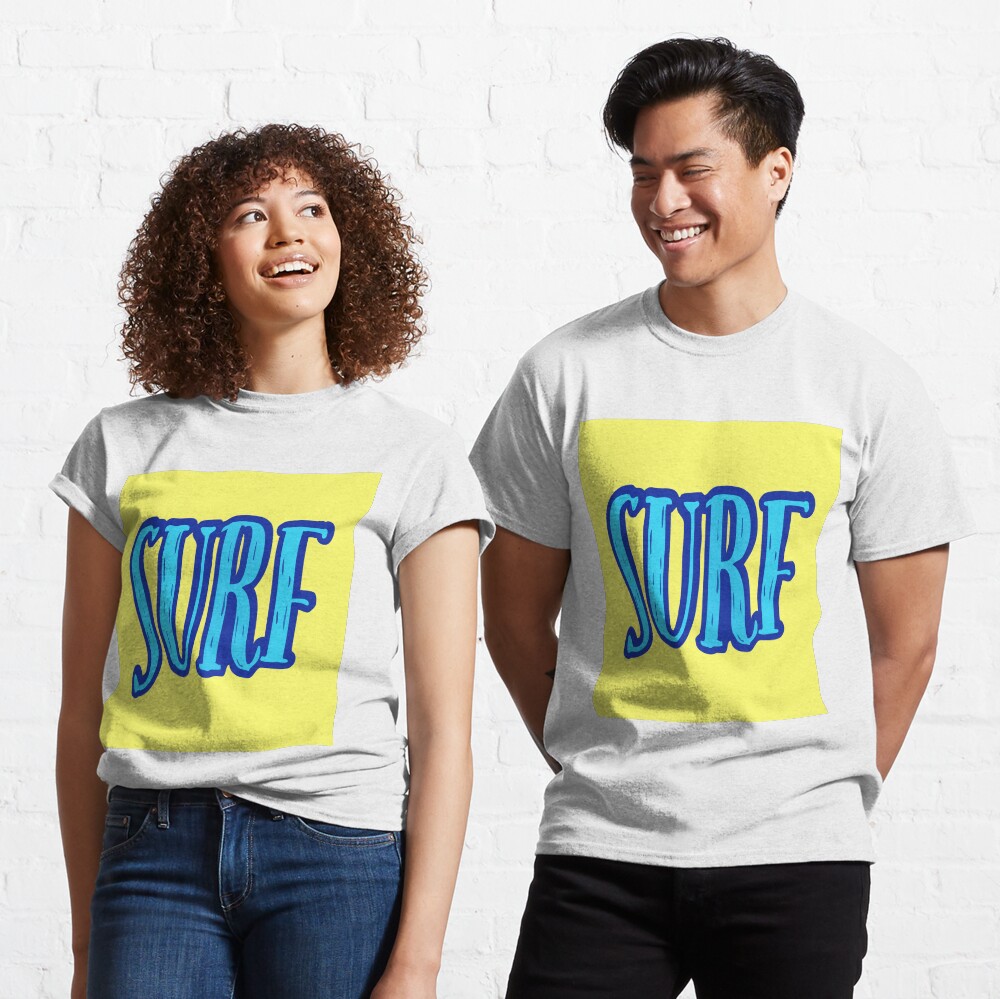 Blue and Yellow Surf Typography Classic T-Shirt