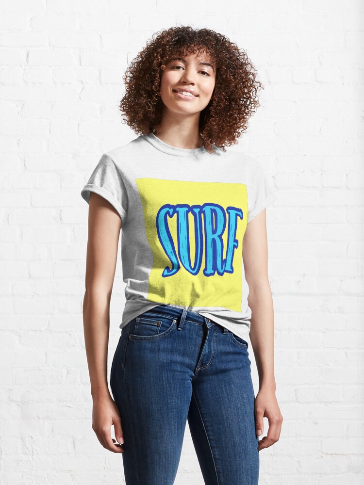Alternate view of Blue and Yellow Surf Typography Classic T-Shirt
