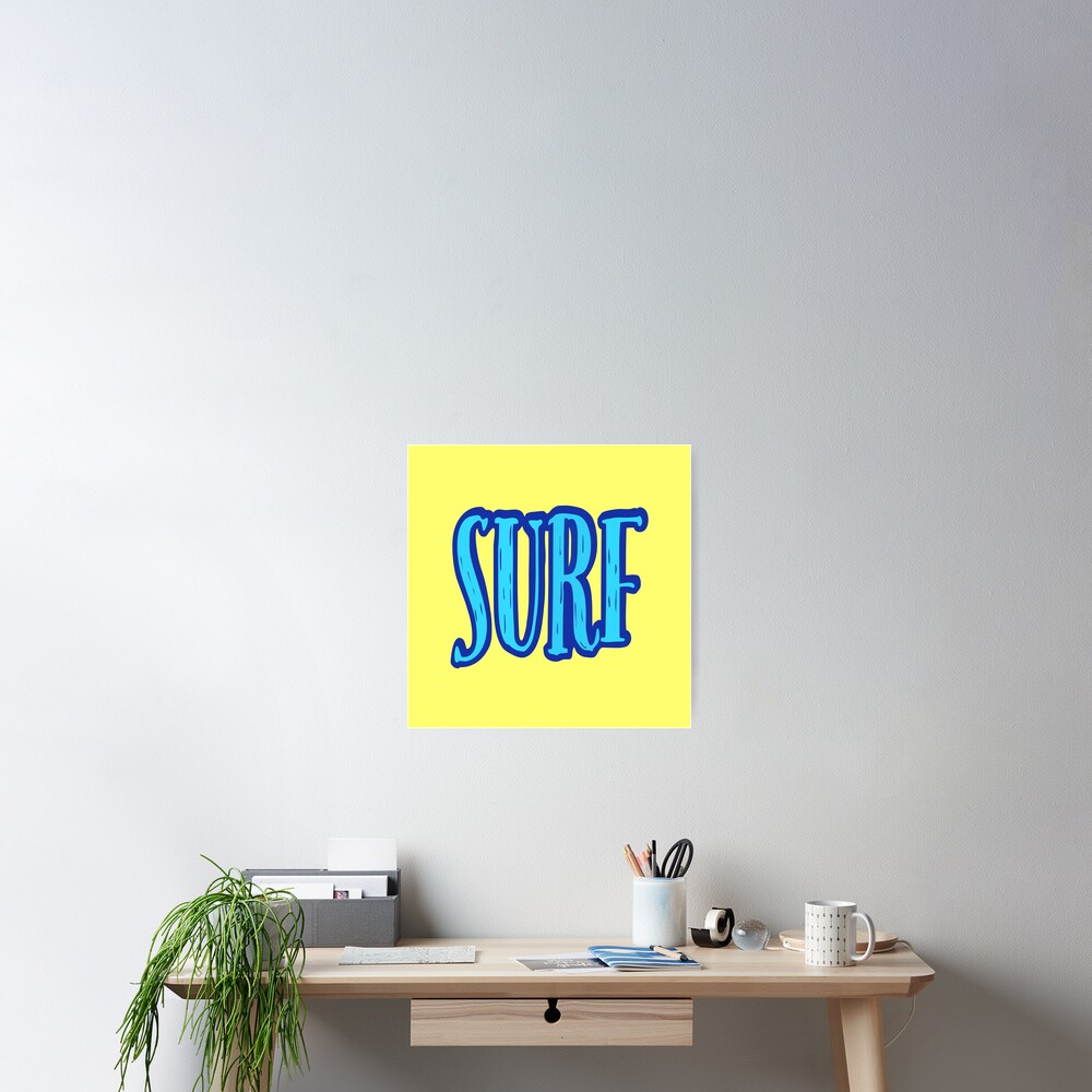 Blue and Yellow Surf Typography Poster