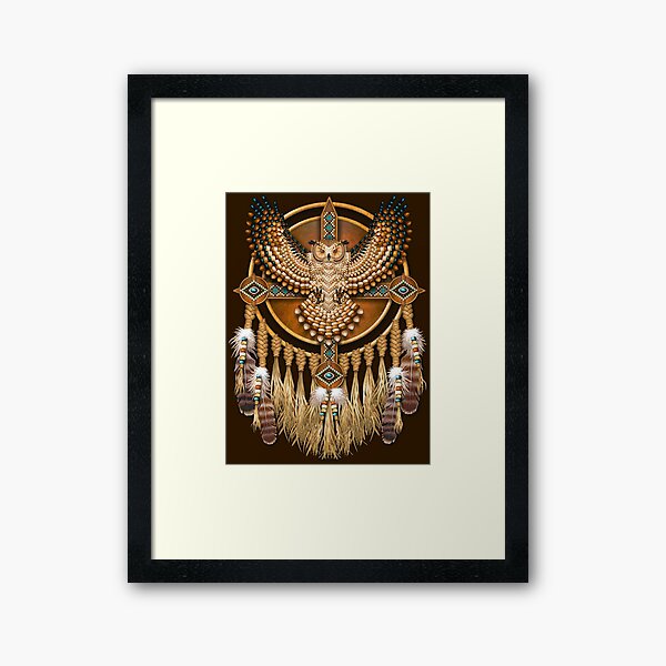 Native American Beadwork Owl Mandala Framed Art Print