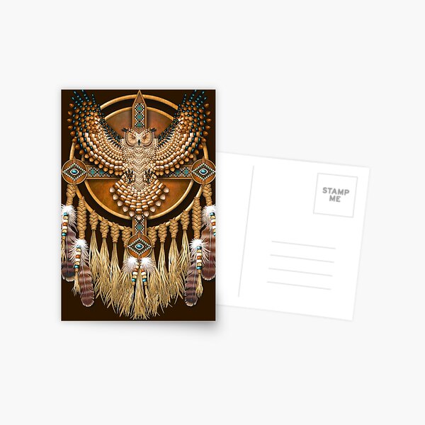Native American Beadwork Owl Mandala Postcard