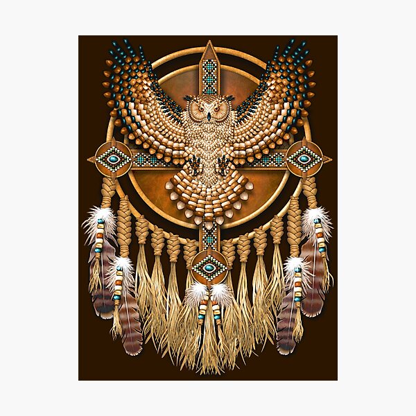 Native American Beadwork Owl Mandala Photographic Print