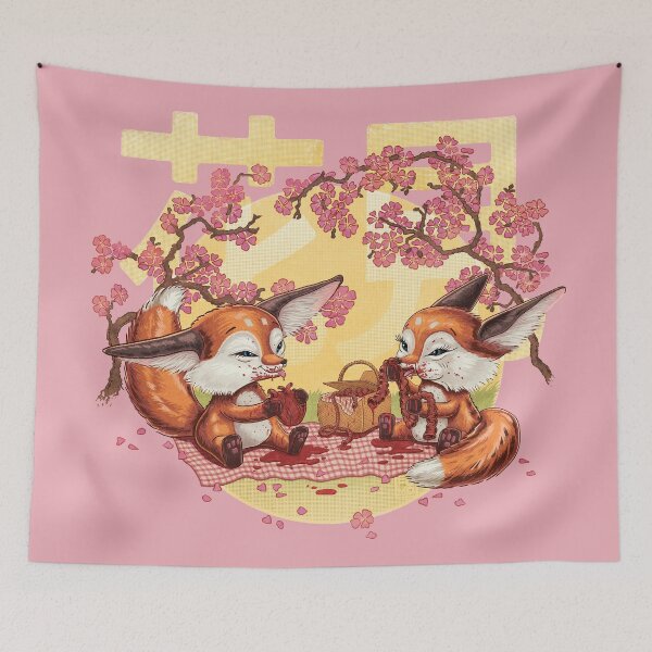 Artikelvorschau, Hanami Fox Picknick (pink) entworfen und verkauft von FloofMonsterCo.