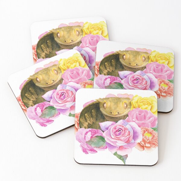 Item preview, Crested Gecko with Watercolor Flowers designed and sold by BeeBuzzed.