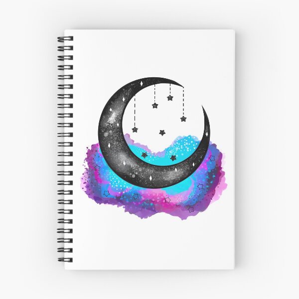 Item preview, Purple and Teal Watercolor Moon Crescent with stars designed and sold by GirlClanCo.