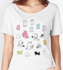Cats. Dinosaurs. Unicorn. Sticker set. Women's Relaxed Fit T-Shirt