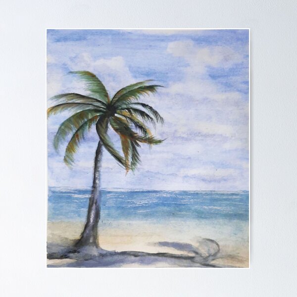 Item preview, Palmera por la pintura de acuarela junto al mar designed and sold by TextureTones.