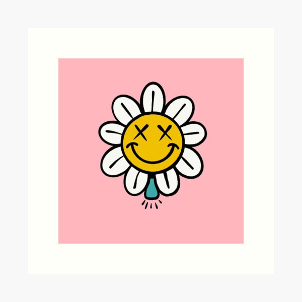 Black and White Daisy Flower Smiley Face Graphic - Graphic - Posters and  Art Prints