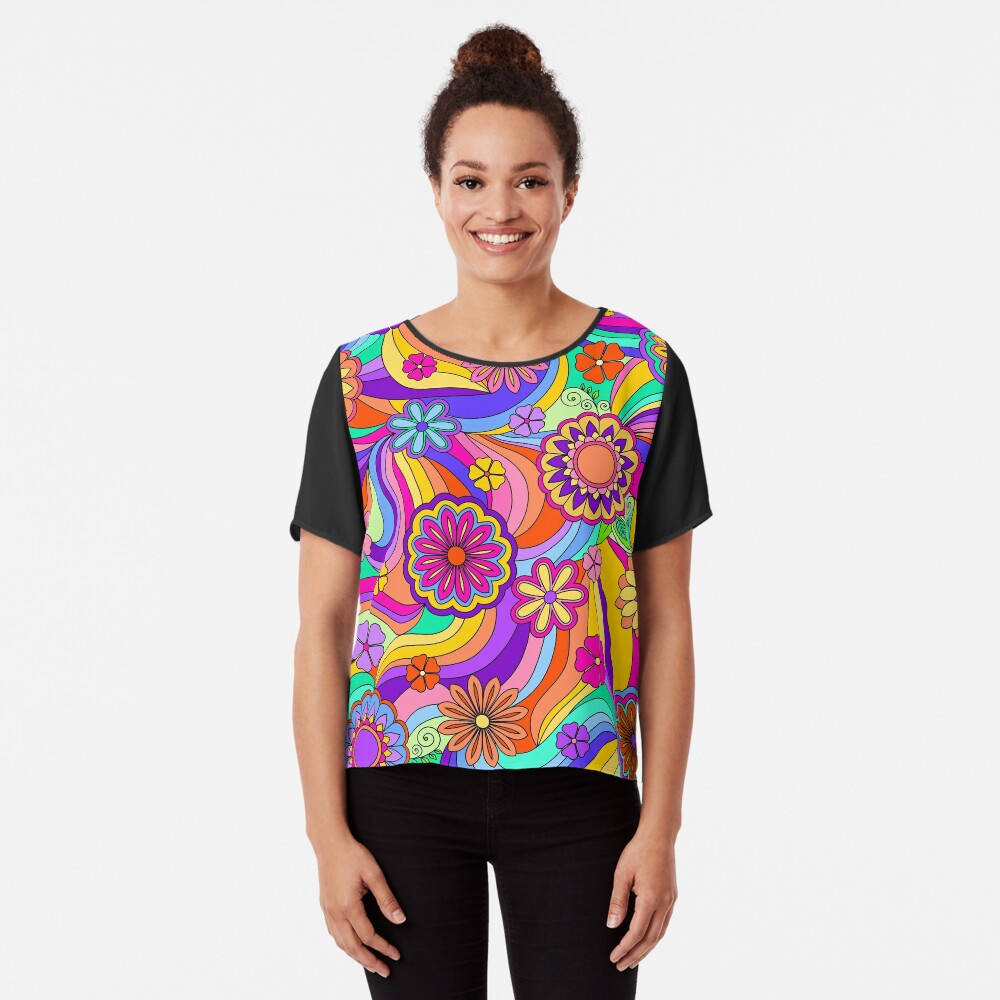 Groovy Psychedelic Flower Power Graphic T Shirt' Unisex Ringer T-Shirt