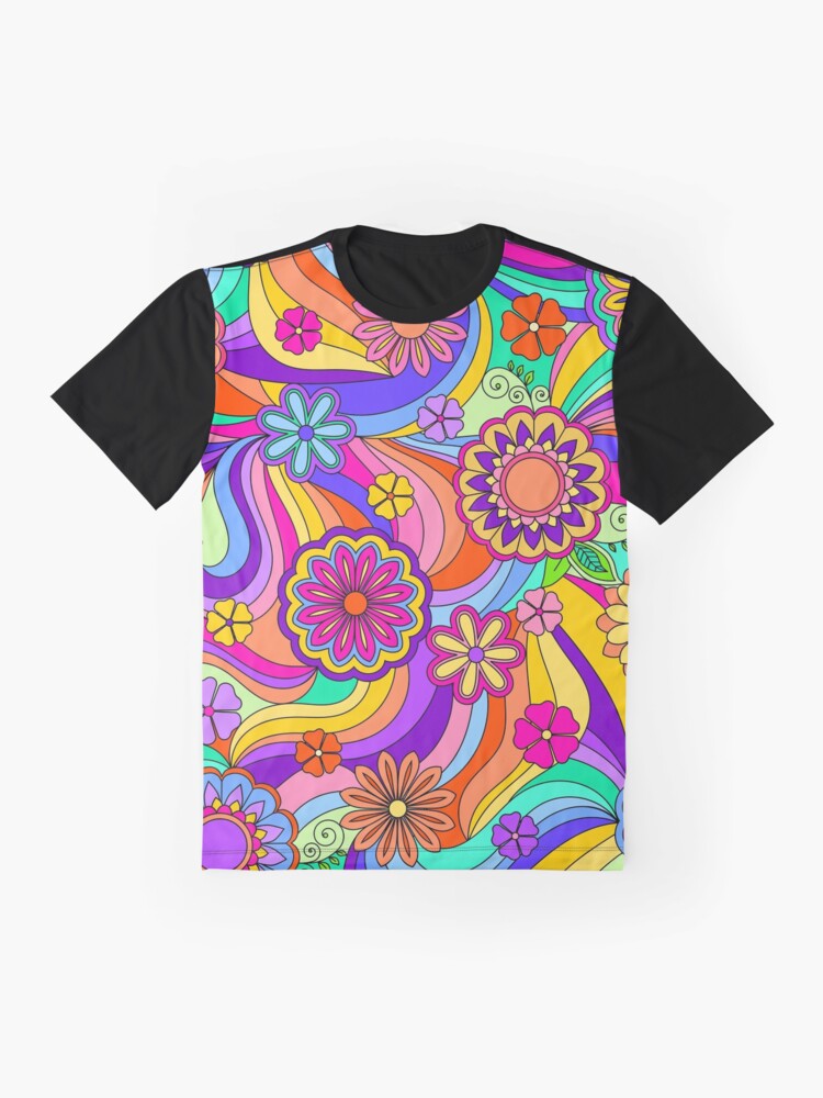 Psychedelic Print T Shirt Groovy Flower Power Trendy T Shirts Short Sleeve  Tshirt Women Street Fashion Clothes Big Size 4XL 5XL