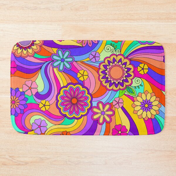 Groovy Psychedelic Flower Power Bath Mat