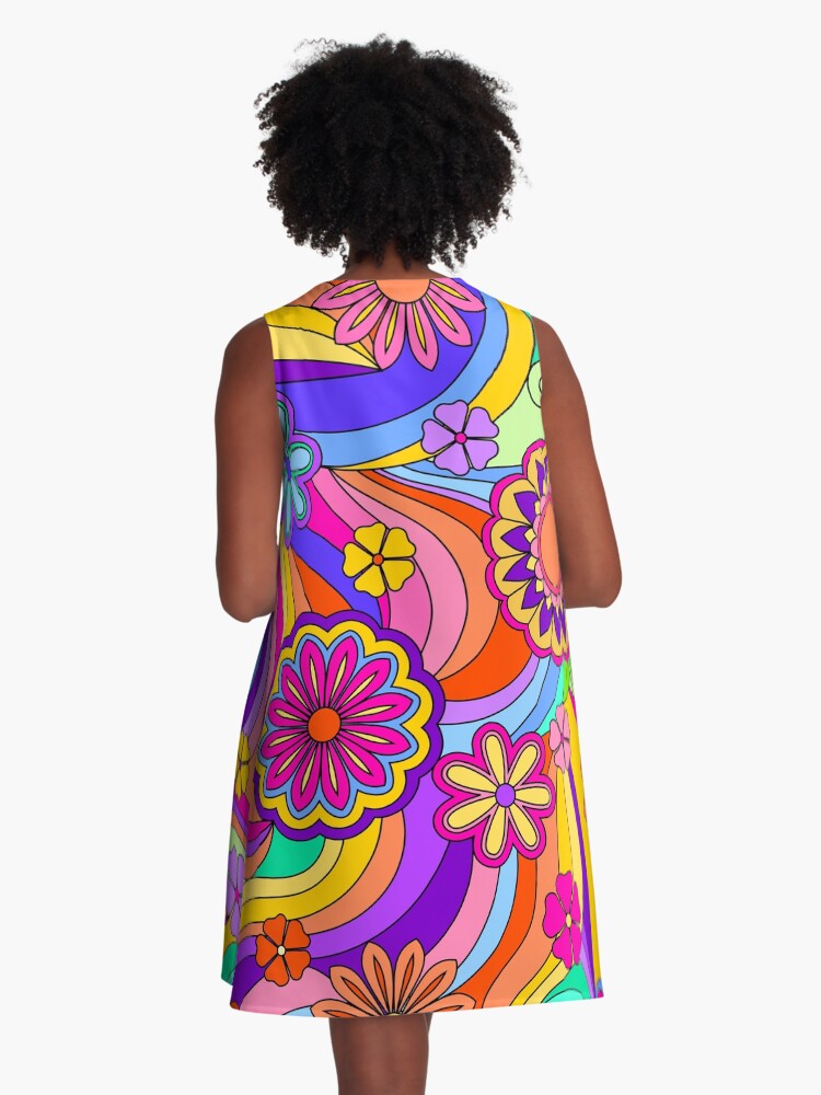 Thumbnail 3 of 4, A-Line Dress, Groovy Psychedelic Flower Power designed and sold by ArtformDesigns.