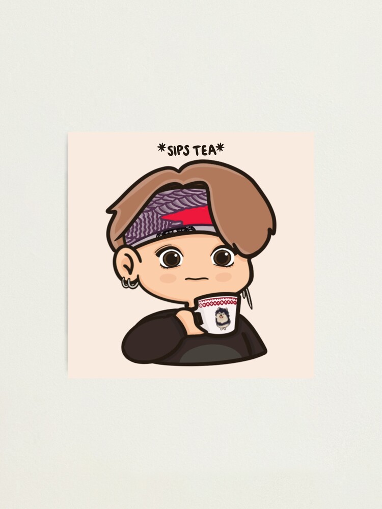 Bts V Sips Tea Meme Photographic Print By Aigobangtan Redbubble