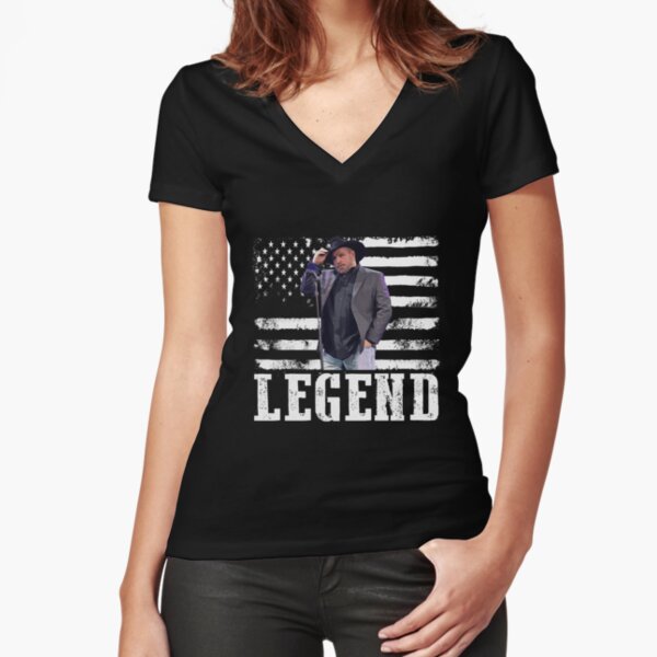 Distressed American Flag Music Garth Brooks Legend Fitted V-Neck T-Shirt