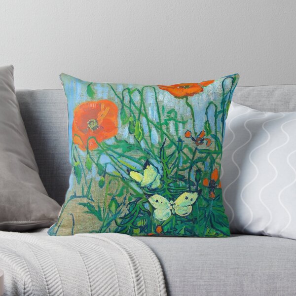 Van Gogh - Butterflies and Poppies, 1890 Throw Pillow