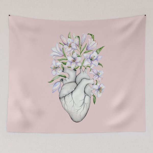 Item preview, Human Heart with Flowers: Blooming Anatomy, Anatomical Art, Floral Lilies Light Pink Doctor Christmas Gift designed and sold by osuariumfloreus.