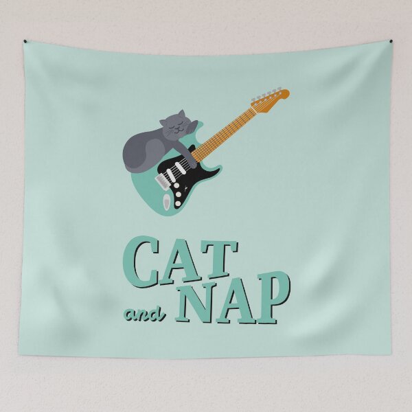 Item preview, Relaxed Cat on Guitar | British Shorthair | Catnap designed and sold by Fluffy-Vectors.