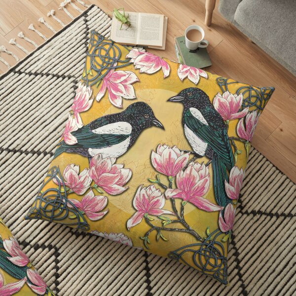 Celtic Magpies & Magnolias Floor Pillow