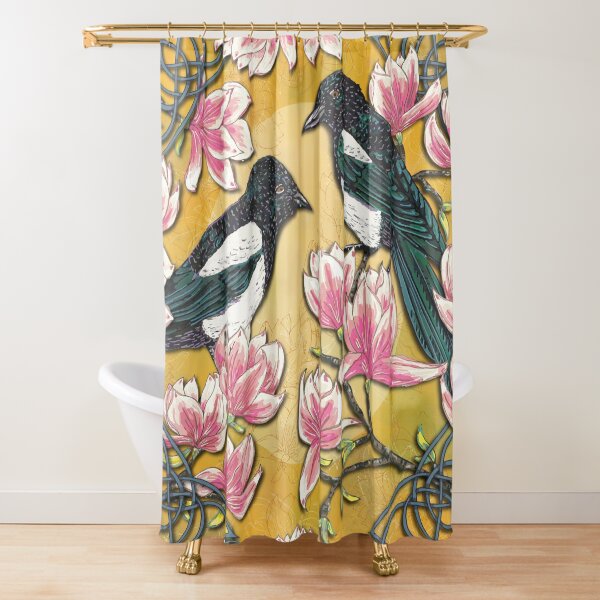 Celtic Magpies & Magnolias Shower Curtain