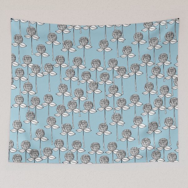 Item preview, field of white globe amaranths on blue background designed and sold by soisaowalak.