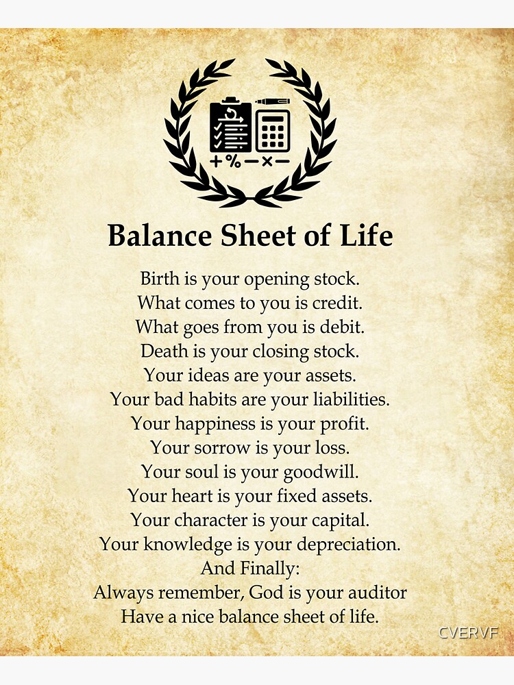 "Balance Sheet Of Life Birth Is Your Opening Stock Remember God Is Your