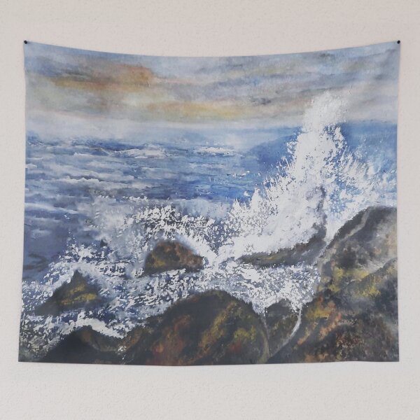 Item preview, Waves on rocks watercolor painting prints designed and sold by TextureTones.