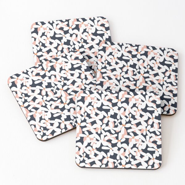 Item preview, Stylized White and Peach Floral on Navy Background  designed and sold by cgroenewald.